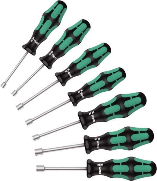Wera - 7 Piece, 5 to 13mm Nut Driver Set - Hollow Shaft, Ergonomic Handle - Exact Tool & Supply