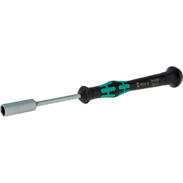 Wera - 6mm Solid Shaft Precision Nutdriver - Cushion Grip Handle, 6-1/4" OAL - Exact Tool & Supply