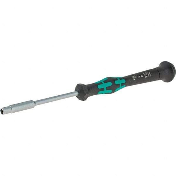 Wera - 3.2mm Solid Shaft Precision Nutdriver - Cushion Grip Handle, 6-1/4" OAL - Exact Tool & Supply