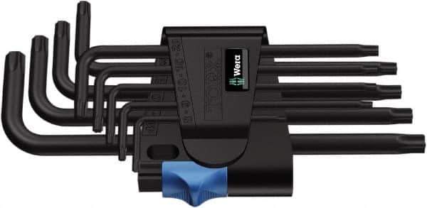 Wera - 9 Piece T8 to T40 Cast Steel L-Key Torx Key Set - T8, T9, T10, T15, T20, T25, T27, T30, T40 Torx Size - Exact Tool & Supply