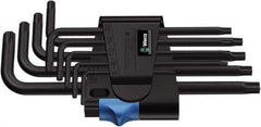 Wera - 9 Piece T8 to T40 Cast Steel L-Key Torx Key Set - T8, T9, T10, T15, T20, T25, T27, T30, T40 Torx Size - Exact Tool & Supply
