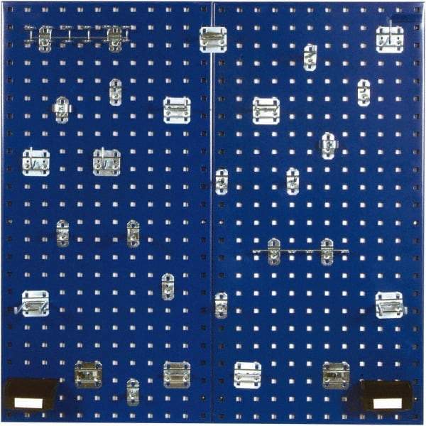 Triton - 18" Wide x 36" High Peg Board Kit - 2 Panels, 28 Hooks, Steel with Epoxy Coating, Blue - Exact Tool & Supply