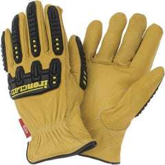 ironCLAD - Size L (9), ANSI Cut Lvl A3, Puncture Lvl 3, Abrasion Lvl 4, Cut Resistant Gloves - 10" Long, Uncoated, Open Cuff, Golden, Paired - Exact Tool & Supply