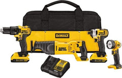DeWALT - 20 Volt Cordless Tool Combination Kit - Includes 1/2" Drill/Driver, 1/4" Impact Driver, Reciprocating Saw & LED Worklight, Lithium-Ion Battery Included - Exact Tool & Supply