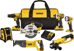 DeWALT - 20 Volt Cordless Tool Combination Kit - Includes 1/2" Compact Drill/Driver, 1/4" Impact Driver, Cut-off Tool/Grinder, Reciprocating Saw, 6-1/2 Circular Saw, LED Worklight & Bluetooth Speaker, Lithium-Ion Battery Included - Exact Tool & Supply