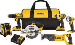 DeWALT - 20 Volt Cordless Tool Combination Kit - Includes 1/2" Compact Drill/Driver, 1/4" Impact Driver, Reciprocating Saw, 6-1/2 Circular Saw, LED Worklight & Bluetooth Speaker, Lithium-Ion Battery Included - Exact Tool & Supply