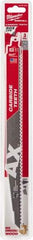 Milwaukee Tool - 12" Long x 1" Thick, Carbide Reciprocating Saw Blade - Tapered Profile, 7 TPI, Toothed Edge, Universal Shank - Exact Tool & Supply
