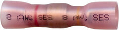 Made in USA - 8 & 12 to 10 AWG Compatible, Polyolefin Heat Shrink Insulation, Crimp-On & Solder Butt Splice Terminal - 2 Wire Entries, Copper Contacts, Tin Contact Plating, 1-3/4" OAL, Yellow & Red - Exact Tool & Supply