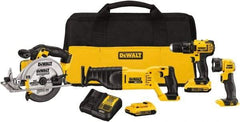 DeWALT - 20 Volt Cordless Tool Combination Kit - Includes 1/2" Drill/Driver, Reciprocating Saw, 6-1/2 Circular Saw & LED Worklight, Lithium-Ion Battery Included - Exact Tool & Supply