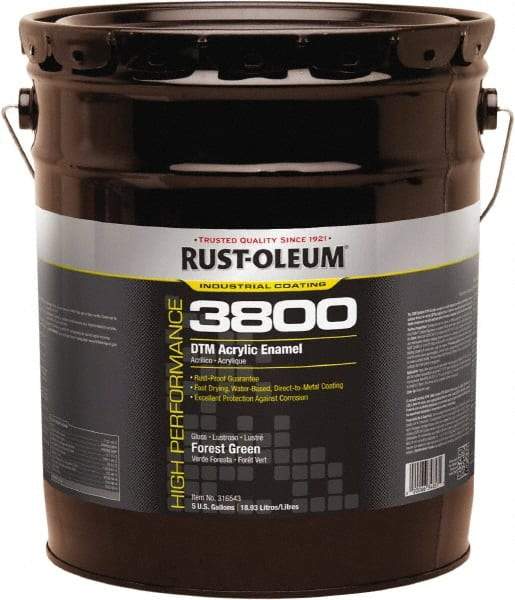 Rust-Oleum - 5 Gal Forest Green Gloss Finish Acrylic Enamel Paint - 150 to 270 Sq Ft per Gal, Interior/Exterior, Direct to Metal - Exact Tool & Supply