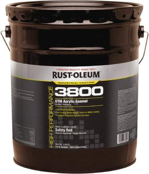 Rust-Oleum - 5 Gal Safety Red Gloss Finish Acrylic Enamel Paint - 150 to 270 Sq Ft per Gal, Interior/Exterior, Direct to Metal - Exact Tool & Supply