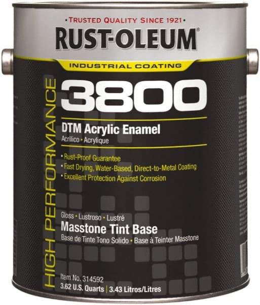 Rust-Oleum - 1 Gal Masstone Tint Base Gloss Finish Acrylic Enamel Paint - 150 to 270 Sq Ft per Gal, Interior/Exterior, Direct to Metal - Exact Tool & Supply