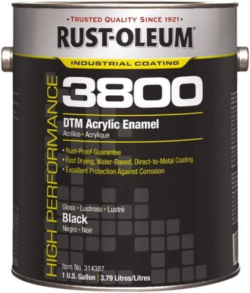 Rust-Oleum - 1 Gal Black Gloss Finish Acrylic Enamel Paint - 150 to 270 Sq Ft per Gal, Interior/Exterior, Direct to Metal - Exact Tool & Supply