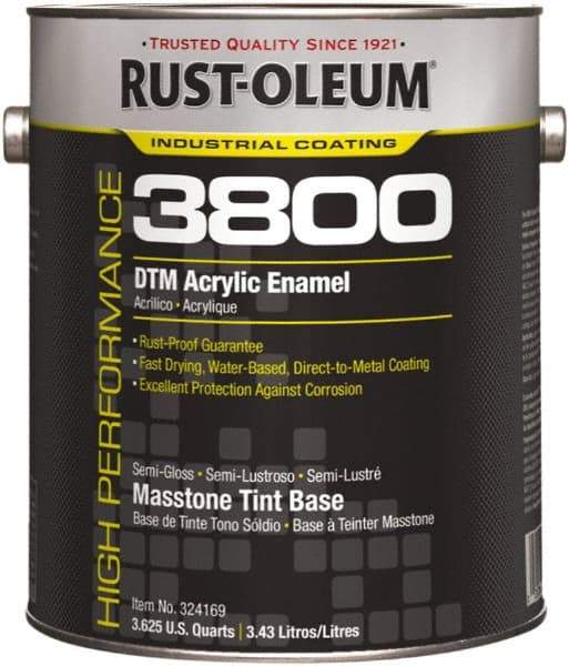 Rust-Oleum - 1 Gal Masstone Tint Base Semi Gloss Finish Acrylic Enamel Paint - 150 to 270 Sq Ft per Gal, Interior/Exterior, Direct to Metal - Exact Tool & Supply