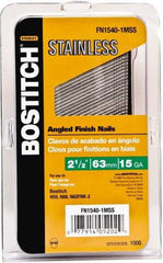 Stanley Bostitch - 15 Gauge 0.07" Shank Diam 2-1/2" Long Finishing Nails for Power Nailers - Stainless Steel, Smooth Shank, Angled Stick Adhesive Collation, Round Head, Chisel Point - Exact Tool & Supply