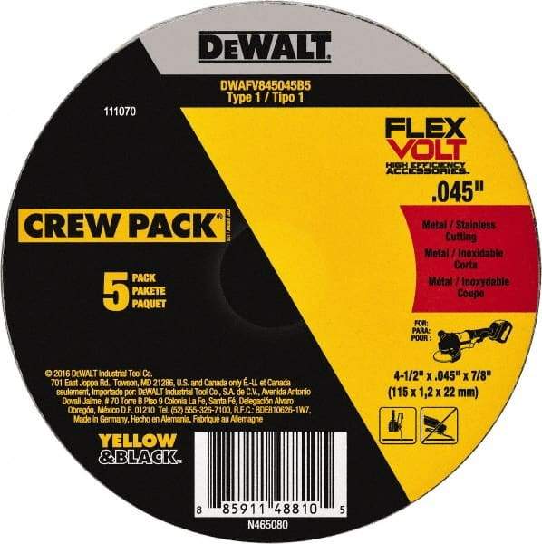 DeWALT - 4-1/2" Ceramic Cutoff Wheel - 0.045" Thick, 7/8" Arbor, 13,300 Max RPM, Use with Portable Tools - Exact Tool & Supply
