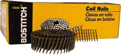 Stanley Bostitch - 13 Gauge 0.099" Shank Diam 1-1/2" Long Framing Nails for Power Nailers - Steel, Yellow Zinc Finish, Smooth Shank, Coil Wire Collation, Round Head, Diamond Point - Exact Tool & Supply
