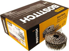 Stanley Bostitch - 13 Gauge 0.099" Shank Diam 2" Long Framing Nails for Power Nailers - Steel, Yellow Zinc Finish, Smooth Shank, Coil Wire Collation, Round Head, Diamond Point - Exact Tool & Supply