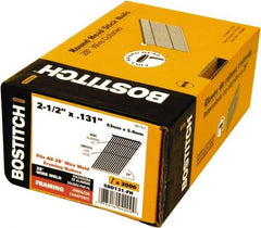 Stanley Bostitch - 11 Gauge 0.131" Shank Diam 2-1/2" Long Framing Nails for Power Nailers - Steel, Bright Finish, Smooth Shank, Angled Stick Wire Collation, Round Head, Diamond Point - Exact Tool & Supply
