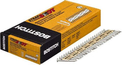 Stanley Bostitch - 10 Gauge 0.148" Shank Diam 1-1/2" Long Metal Connecting Nails for Power Nailers - Steel, Galvanized Finish, Smooth Shank, Angled Stick Paper Tape Collation, Round Head, Diamond Point - Exact Tool & Supply