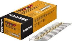 Stanley Bostitch - 10 Gauge 0.148" Shank Diam 2-1/2" Long Metal Connecting Nails for Power Nailers - Steel, Galvanized Finish, Smooth Shank, Angled Stick Paper Tape Collation, Round Head, Diamond Point - Exact Tool & Supply