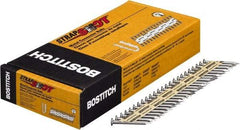 Stanley Bostitch - 10 Gauge 0.148" Shank Diam 1-1/2" Long Metal Connecting Nails for Power Nailers - Steel, Bright Finish, Smooth Shank, Angled Stick Paper Tape Collation, Round Head, Diamond Point - Exact Tool & Supply