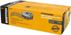 Stanley Bostitch - 13 Gauge 1" Long Roofing Nails for Power Nailers - Steel, Galvanized Finish, Smooth Shank, Coil Wire Collation, Round Head, Diamond Point - Exact Tool & Supply