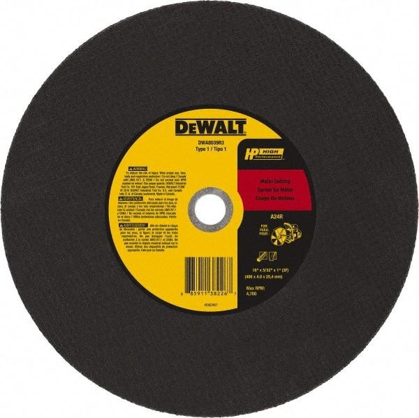 DeWALT - 16" 24 Grit Aluminum Oxide Cutoff Wheel - 5/32" Thick, 1" Arbor, 4,700 Max RPM, Use with Chop Saws - Exact Tool & Supply