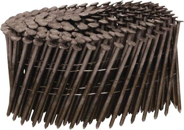 Stanley Bostitch - 13 Gauge 0.09" Shank Diam 2-1/2" Long Framing Nails for Power Nailers - Steel, Stainless Steel Finish, Ring Shank, Coil Wire Collation, Round Head, Blunt Diamond Point - Exact Tool & Supply