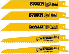 DeWALT - 5 Pieces, 6" Long x 0.04" Thickness, Bi-Metal Reciprocating Saw Blade Set - Straight Profile, 6 to 18 Teeth, Toothed Edge - Exact Tool & Supply