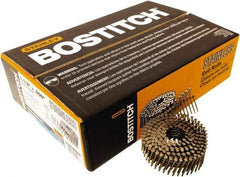 Stanley Bostitch - 13 Gauge 1-1/2" Long Siding Nails for Power Nailers - Steel, Stainless Steel Finish, Ring Shank, Coil Wire Collation, Round Head, Blunt Diamond Point - Exact Tool & Supply
