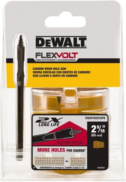 DeWALT - 2-9/16" Diam, 2" Cutting Depth, Hole Saw - Carbide-Tipped Saw, Toothed Edge - Exact Tool & Supply