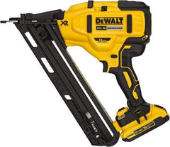 DeWALT - Cordless Finish Nailer Kit - 15 Gauge Nail Diam, 1-1/4 to 2-1/2" Long Nail, Includes DCB203 2Ah Battery, Carry Bag & Charger - Exact Tool & Supply