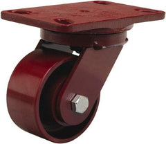 Hamilton - 4" Diam x 2" Wide x 5-5/8" OAH Top Plate Mount Swivel Caster - Cast Iron, 1,000 Lb Capacity, Sealed Precision Ball Bearing, 4-1/2 x 6-1/2" Plate - Exact Tool & Supply