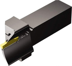Sandvik Coromant - QS-R/LF123..C..E..-B, External, Left Hand, 25mm Max Depth of Cut, Indexable Grooving Tool Holder - N123H2-0400-0004-TF Insert Compatibility, 25mm Shank Height, 25mm Shank Width, 126.82mm OAL, Through Coolant - Exact Tool & Supply