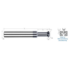 Double Angle Shank Cutters - 0.1250″ (1/8″) Cutter Diameter × 0.0360″ Width × 0.5000″ (1/2″) Neck Length Carbide Double Angle Shank Cutter, 4 Flutes, AlTiN Coated - Exact Tool & Supply