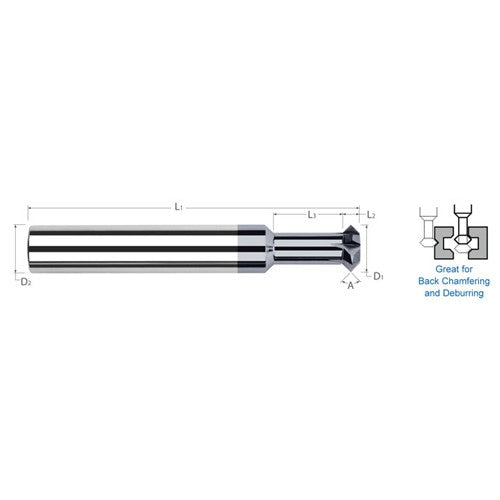 ‎Double Angle Shank Cutters - 0.1562″ (5/32″) Cutter Diameter × 0.0780″ (5/64″) Width × 1.1250″ (1-1/8″) Neck Length Carbide Double Angle Shank Cutter, 4 Flutes, AlTiN Coated - Exact Tool & Supply