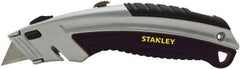 Stanley - Retractable Utility Knife - 2-7/16" Blade, Silver & Black Cast Metal Handle, 3 Blades Included - Exact Tool & Supply
