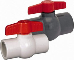 Hayward - 1-1/4" Pipe, Full Port, PVC Miniature Ball Valve - Inline - One Way Flow, FNPT Ends, Tee Handle, 150 WOG - Exact Tool & Supply