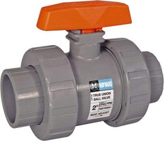 Hayward - 1-1/2" Pipe, Full Port, PVC Full Port Ball Valve - Bi-Directional, Socket x Thread Ends, Tee Handle, 250 WOG - Exact Tool & Supply