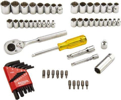 Proto - 65 Piece 1/4 & 3/8" Drive Standard Socket Set - 6 & 12 Points, 1/4 to 5/8", 4 to 17mm, Inch/Metric Measurement Standard - Exact Tool & Supply