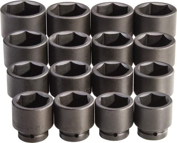 Proto - 16 Piece 1" Drive Full Polish Finish Impact Socket Set - 6 Points, 2-1/16" to 3" Range, Inch Measurement Standard - Exact Tool & Supply