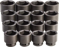 Proto - 16 Piece 1" Drive Full Polish Finish Impact Socket Set - 6 Points, 2-1/16" to 3" Range, Inch Measurement Standard - Exact Tool & Supply