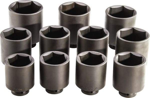 Proto - 11 Piece 1" Drive Full Polish Finish Deep Well Impact Socket Set - 6 Points, 3-1/8" to 4-1/2" Range, Inch Measurement Standard - Exact Tool & Supply