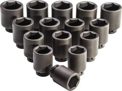 Proto - 15 Piece 1" Drive Full Polish Finish Deep Well Impact Socket Set - 6 Points, 2-1/16" to 3" Range, Inch Measurement Standard - Exact Tool & Supply