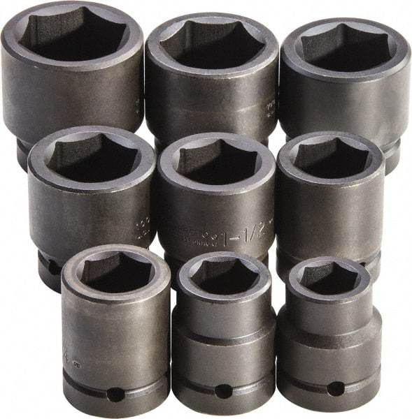 Proto - 9 Piece 1" Drive Full Polish Finish Impact Socket Set - 6 Points, 1" to 2" Range, Inch Measurement Standard - Exact Tool & Supply