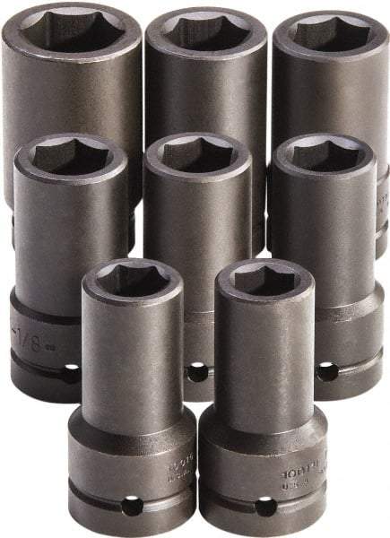Proto - 8 Piece 1" Drive Full Polish Finish Deep Well Impact Socket Set - 6 Points, 7/8" to 1-1/2" Range, Inch Measurement Standard - Exact Tool & Supply