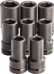 Proto - 8 Piece 1" Drive Full Polish Finish Deep Well Impact Socket Set - 6 Points, 7/8" to 1-1/2" Range, Inch Measurement Standard - Exact Tool & Supply
