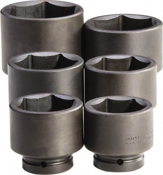 Proto - 6 Piece 1" Drive Full Polish Finish Impact Socket Set - 6 Points, 2-9/16" to 3-7/8" Range, Inch Measurement Standard - Exact Tool & Supply