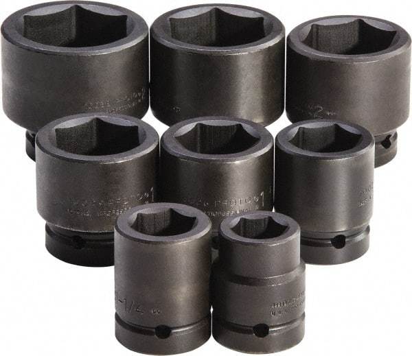 Proto - 8 Piece 1" Drive Full Polish Finish Deep Well Impact Socket Set - 6 Points, 1-1/16" to 2-3/8" Range, Inch Measurement Standard - Exact Tool & Supply